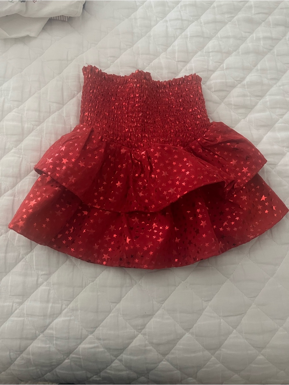 Girl Red Star-Print Tiered Smocked Mini Skirt